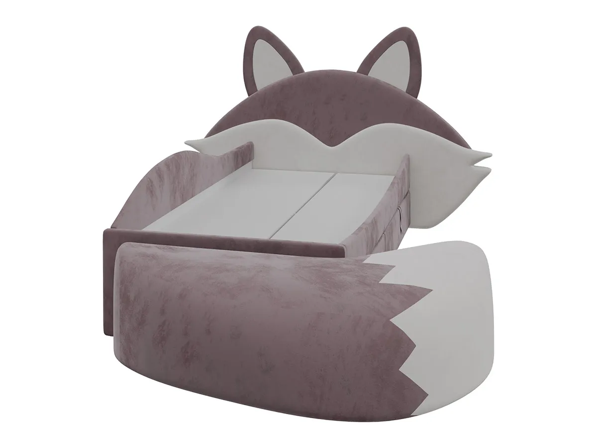 Фокс Кровать с 2мя ящ. в мягкой обивке Лиса с хвостом, Сливовый