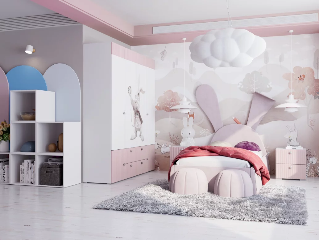 Алиса Кровать-Заяц с пуфами, Розовый