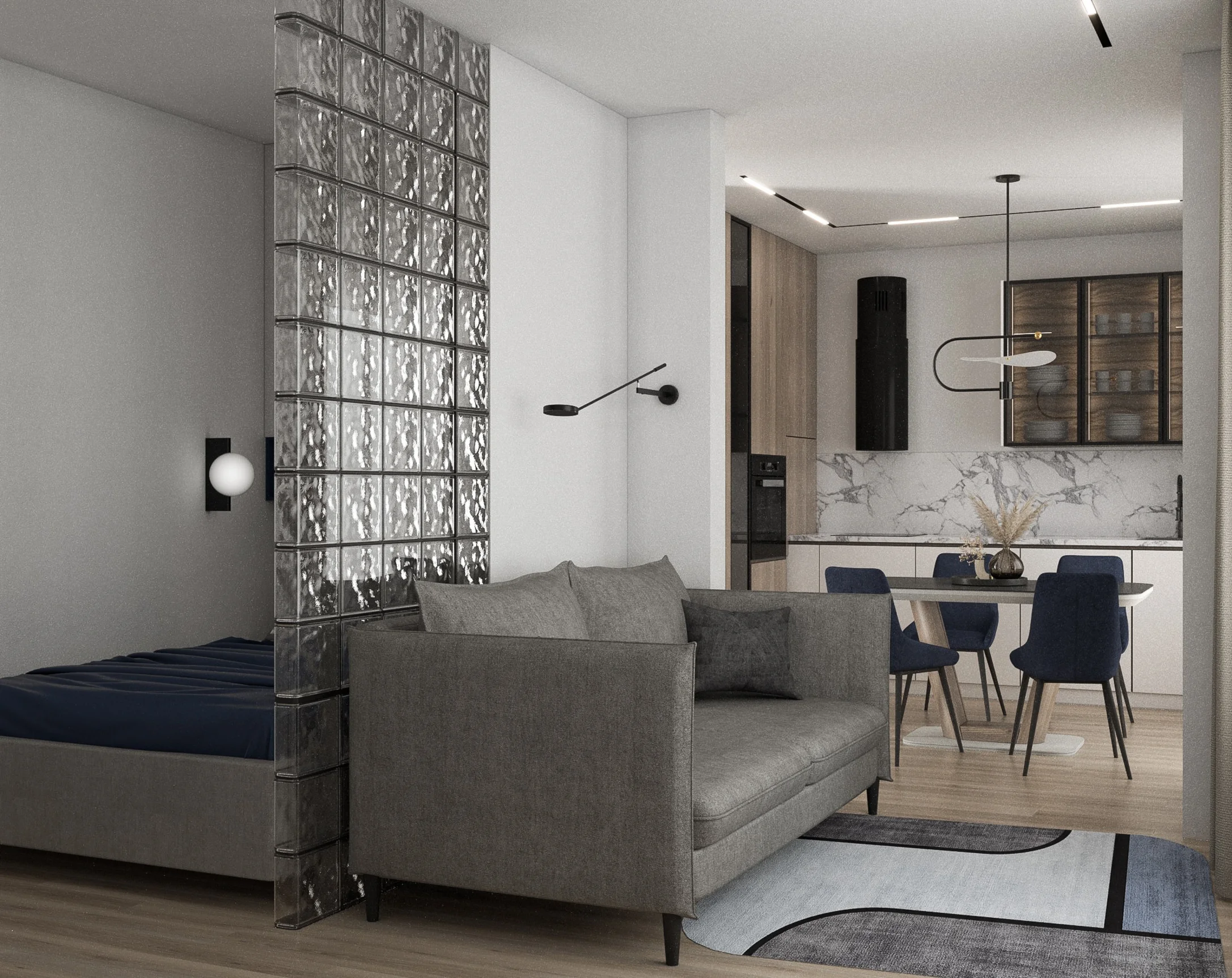 Дизайн-проект студии с просторной кухней