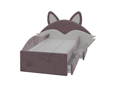 Фокс Кровать с 2мя ящ. в мягкой обивке Лиса с хвостом, Сливовый Фокс Кровать с 2мя ящ. в мягкой обивке Лиса с хвостом, Сливовый