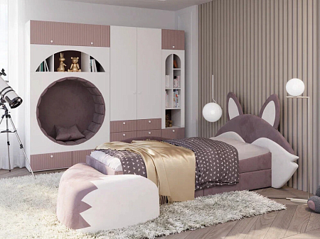 Фокс Кровать с 2мя ящ. в мягкой обивке Лиса с хвостом, Сливовый Фокс Кровать с 2мя ящ. в мягкой обивке Лиса с хвостом, Сливовый