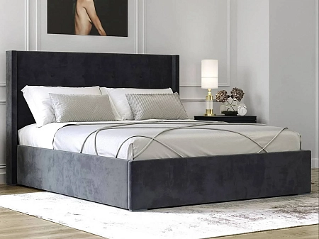 Кровать двойная мягкая Орландо ОР-811.26, Cерый уголь/Avelina 9852 Кровать двойная мягкая Орландо ОР-811.26, Cерый уголь/Avelina 9852