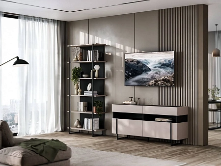 Тумба ТВ Милагро МИ-317.03, Кашемир серый+Камень Пьетра+Черный графит Тумба ТВ Милагро МИ-317.03, Кашемир серый+Камень Пьетра+Черный графит